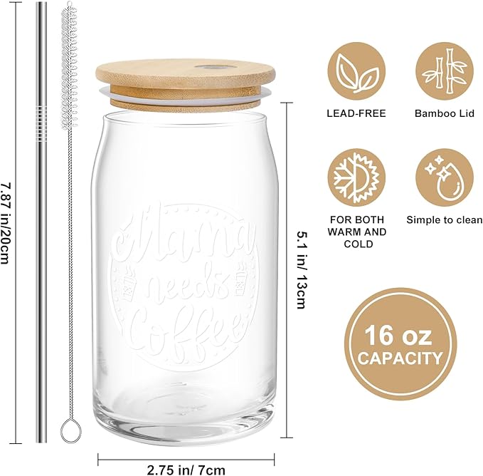 Mothers Day Gifts for Mom from Daughter Son, Unique Retirement Gifts Ideas for Women Mother In Law, Personalized Anniversary Birthday Mothers Day Presents for Mom Wife from Husband - Can Glass 16OZ