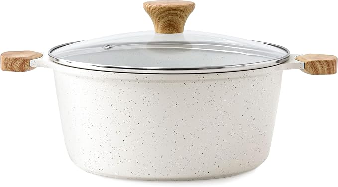SENSARTE Ceramic Nonstick Stock Pot with Lid, 4.5 Quart, White | Healthy Nontoxic Ceramic Coating, PFAS & PTFE Free, Compatible with All Stoves Including Induction Cooktops, Easy to Clean