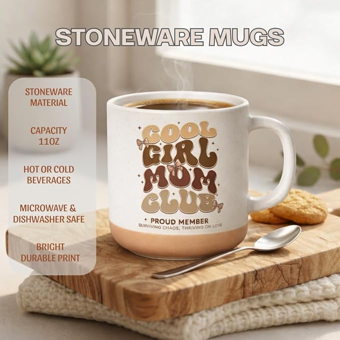 Girl Mom Mothers Day Gifts, Cute 11oz Stoneware Coffee Mug for Girls Moms, Mothers Day Gifts For a Mom of Girls, Girl Moms Mug For Hot and Cold Drinks, Dishwasher and Microwave Safe