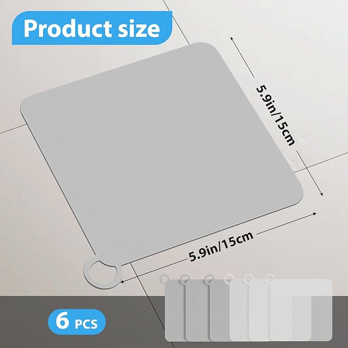 6 Pcs Silicone Floor Drain Cover,Drain Cover Anti-Odor Mat for Kitchen, Bathroom, Laundry (5.79 x 5.79 Inch)