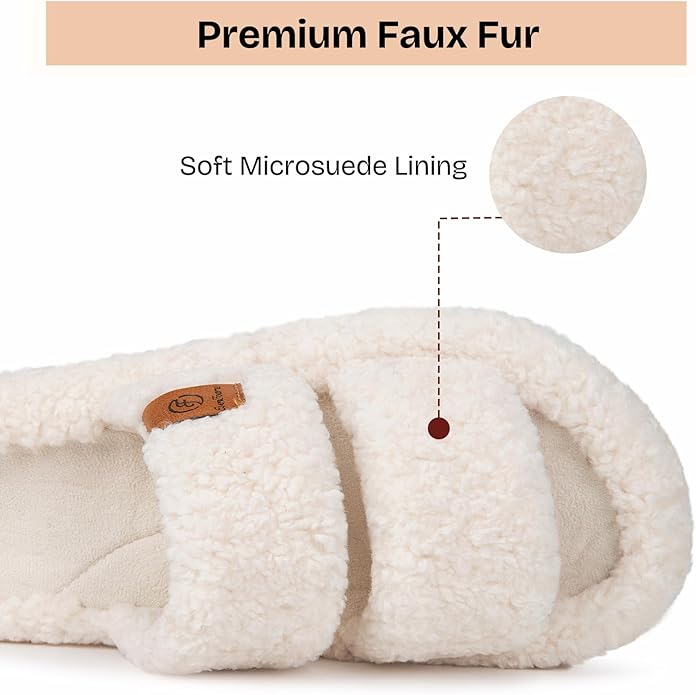 EverFoams Womens Fuzzy Open-toe Slippers Soft Comfy Memory Foam Indoor House Shoes