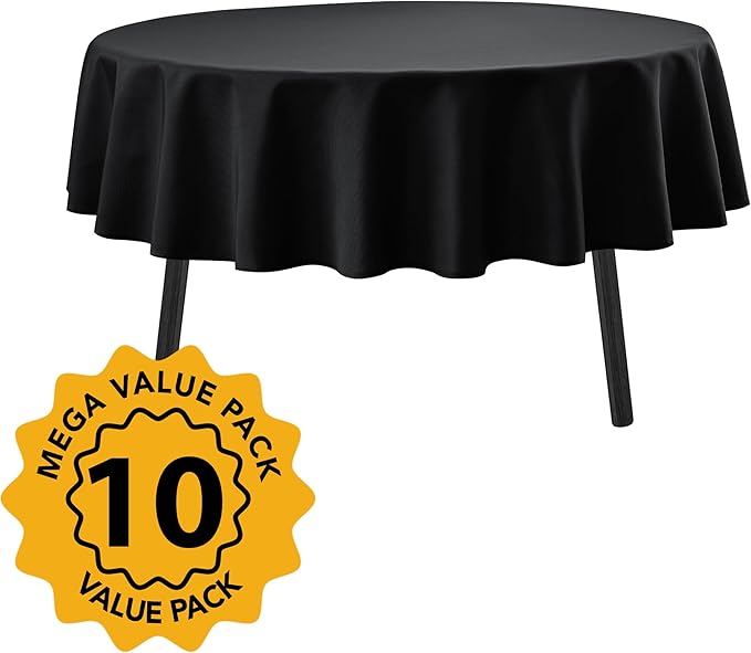 10-Pack Black Round Tablecloths, 90 Inches, Stain-Resistant Polyester for 4-5 Ft Round Tables - Washable Table Covers for Weddings, Banquets, Birthday Parties, Events