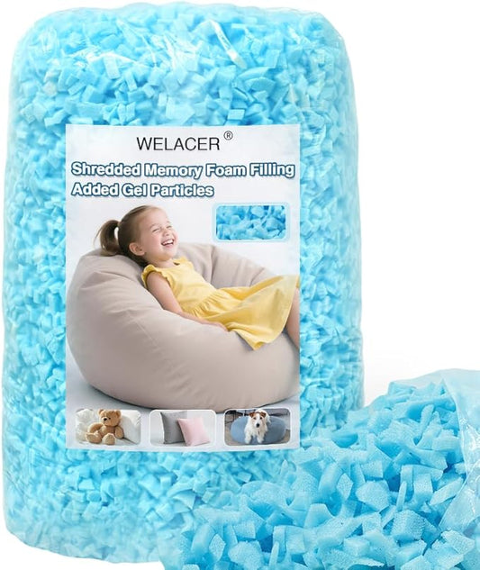 Welacer Shredded Memory Foam Filling 5lbs for Bean Bag Filler, Pillow Stuffing Cushion Arts Crafts Refill, Added Gel Particles, Premium Soft and Great for Stuffing, Shape(Blue)