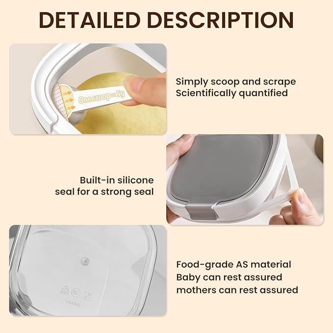 Airtight Coffee Canister-60.8oz Sugar and Dry Food Container BPA Free with Spoon and Layered Storage for Grounds Coffee, Beans, Tea, Sugar, Flour, Cereal,Formula