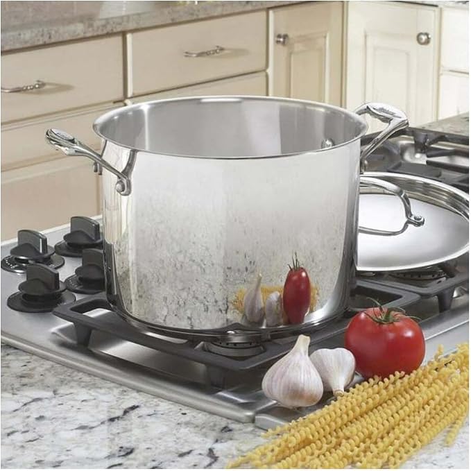 Cuisinart 766-24 Chef's Classic 8-Quart Stockpot with Cover, Stainless Steel | 8-Qt Stainless Stockpot with Lid, Aluminum-Clad Base, Induction-Ready, Oven-Safe to 550 Degree F, Riveted Handles