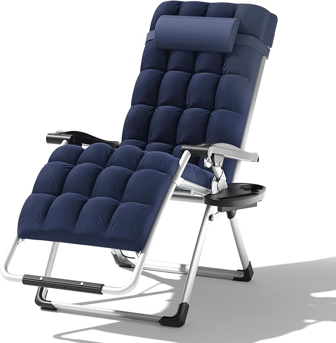 Zero Gravity Chair, Portable Outdoor Chair, Reclining Patio Lounge Chair with Adjustable Pillow and Cup Holder Trays for Outdoor, Patio, Beach, Camping, Garden, Poolside, Blue