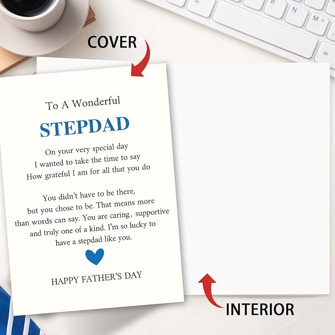 FANCYLUCKY Funny Bonus Dad Fathers Day Card, Happy Father’s Day Card for Stepdad from Stepdaughter Stepson, Heartfelt Love Card for Step Dad