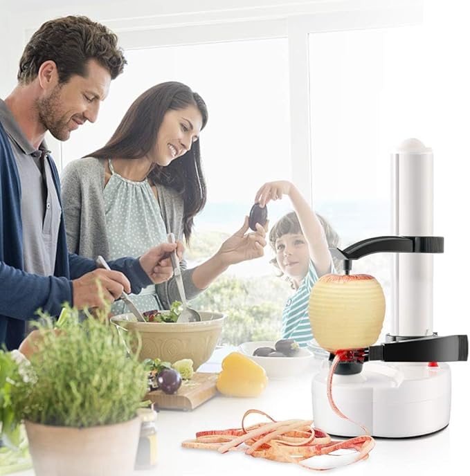 ele ELEOPTION Electric Potato Peeler Multifunction Electric Fruit Apple Peeler Potato Peeling Machine Automatic Rotating, Kitchen Peeling Tool White