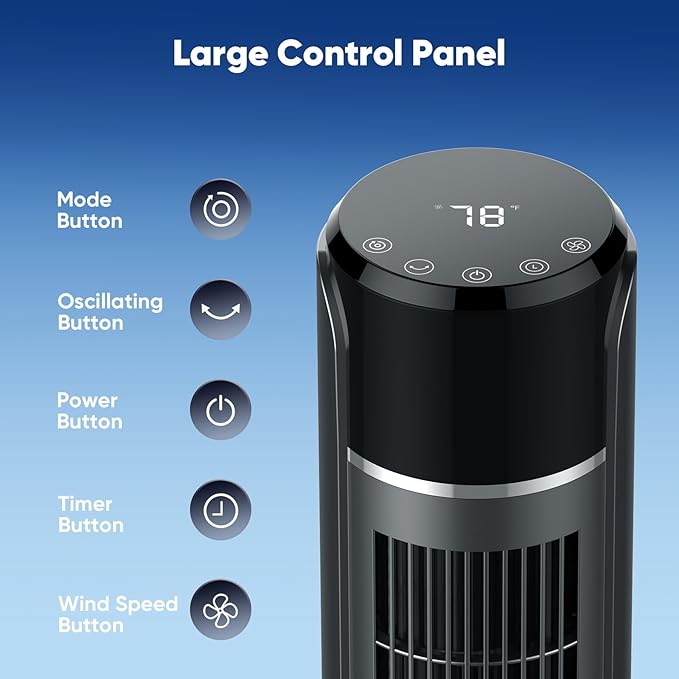 OLIXIS Tower Fan for Bedroom, 60°Oscillating Fan with Remote, 25ft Far, 28dB Quiet Electric Standing Fan, 12 H Timer, 5 Speeds, 4 Modes, Bladeless Floor fan for Home, Office, Indoor, 36 Inch