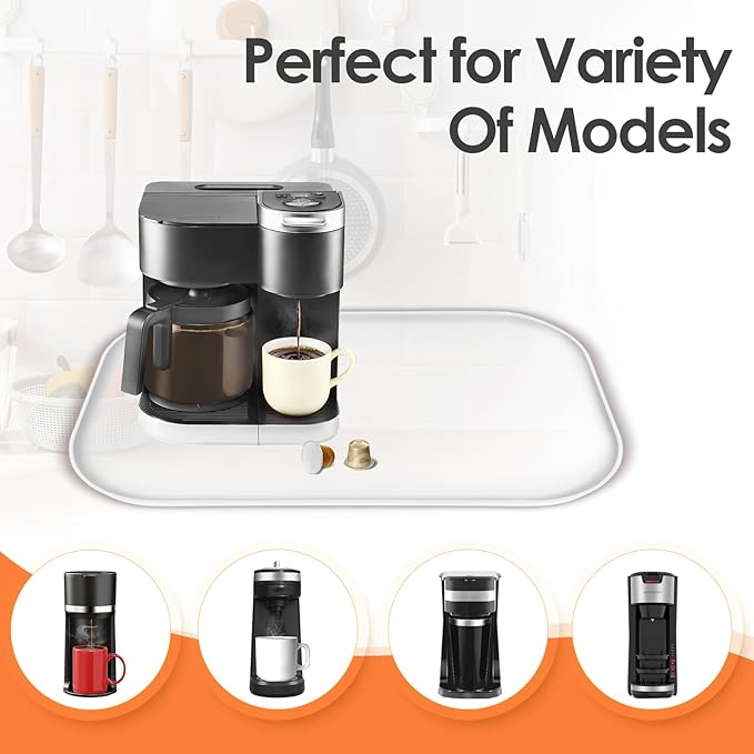 TOHONFOO Silicone Coffee Maker Mat with Lip, 24'' x 16'' Heavy Duty Coffee Maker Mat for Countertops, Coffee Tray Fit Under Coffee Machine Appliance Automatic Machines Espresso Accessory, Translucent