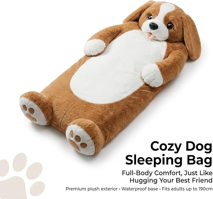 Wearable Sleeping Bag for Adults Oversized Plush Dog Bean Bag Chair Giant Human Dog Bed Soft Flannel Stuffed Animal Mattress for Nap Movie Night Lounge