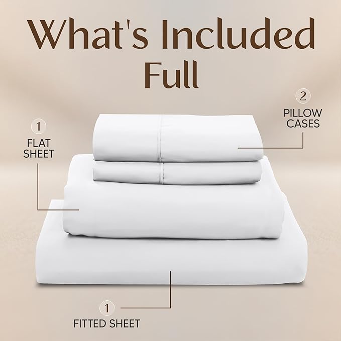 Utopia Bedding Full Size Sheet Set – 4 Piece Bed Sheets, Soft and Breathable Microfiber, Includes 1 Fitted Sheet, 1 Flat Sheet and 2 Pillowcases – Oeko Tex (White)