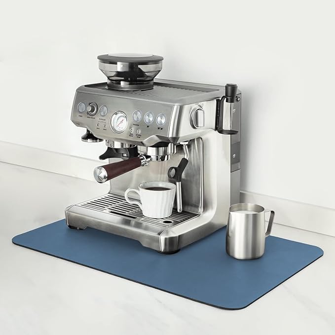 Mimore Coffee Mat - 12x19 Inch Blue Bar Mat for Countertop - Absorbent, Hides Stains, Rubber Backed - Dish Drying Mat Fits Under Coffee Maker, Espresso Machine