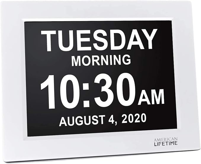 American Lifetime, New Version, Day Clock Extra Large Impaired Vision Digital Clock with Backup and 5 Alarm Options Great Gift Ideas, 2 Pack White