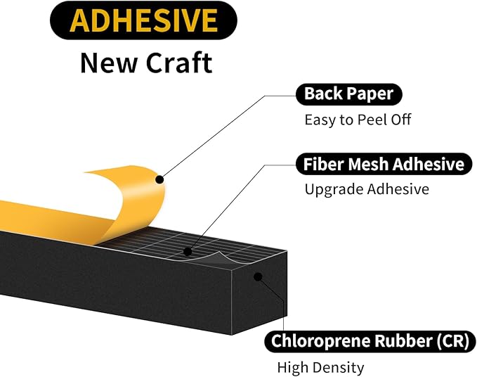 Weather Stripping Door Seal,Weather Stripping,Soundproof,Cold Insulation,High Density CR Foam Insulation Tape for Door, Front Door Frame, Windows,Sliding Door (Black, 1 in x 1 in x 13Ft)