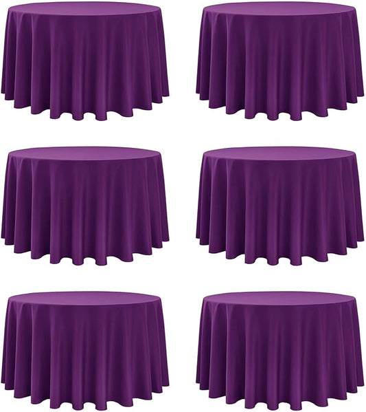 6-Pack Purple Round Tablecloths, 120 Inches, Stain-Resistant Polyester for 5-6 Ft Round Tables - Washable Table Covers for Weddings, Banquets, Birthday Parties, Events