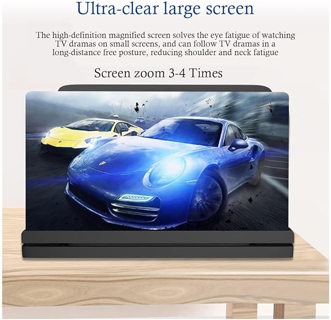 12-Inch Mobile Screen Magnifier - HD 3D Foldable Phone Amplifier for Movies, Videos, and Reading Universal Adjustable Eye Protection, Suitable Kids Seniors