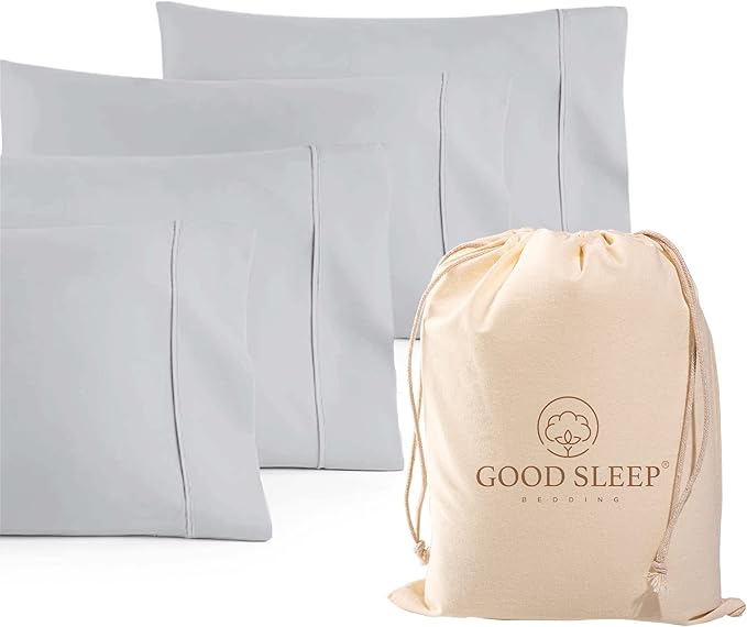 1000 TC Light Gray King Pillowcases Set of 4 100% Egyptian Cotton Pillow Cases with Long Staple Cotton & Sateen Weave, Silky Soft Hotel - Like Bed Pillow Covers for Comfy Sleeping, Snug Fit