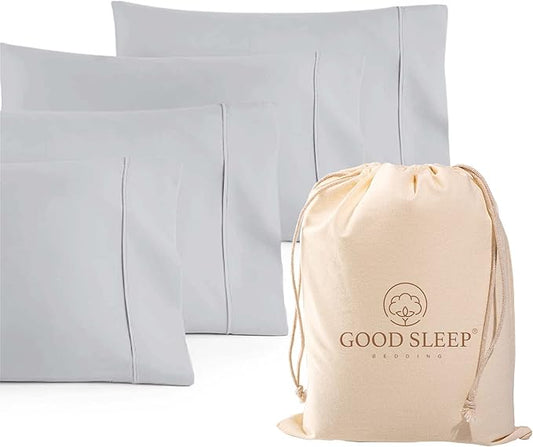 1000 TC Light Gray King Pillowcases Set of 4 100% Egyptian Cotton Pillow Cases with Long Staple Cotton & Sateen Weave, Silky Soft Hotel - Like Bed Pillow Covers for Comfy Sleeping, Snug Fit