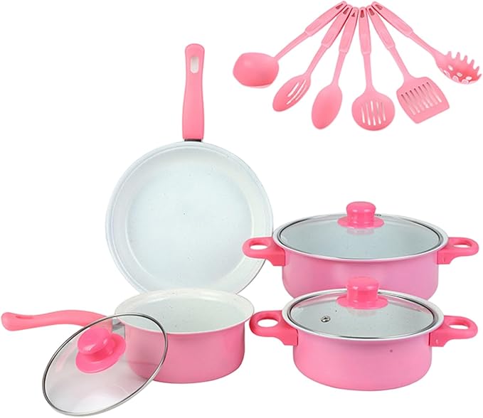 Nonstick Cookware Set, 13-piece Nonstick Cookware Set, Non Stick Pots and Pans with Frying Pan, Saucepans, Milk Pot & Utensils for Home Cooking, Style-1