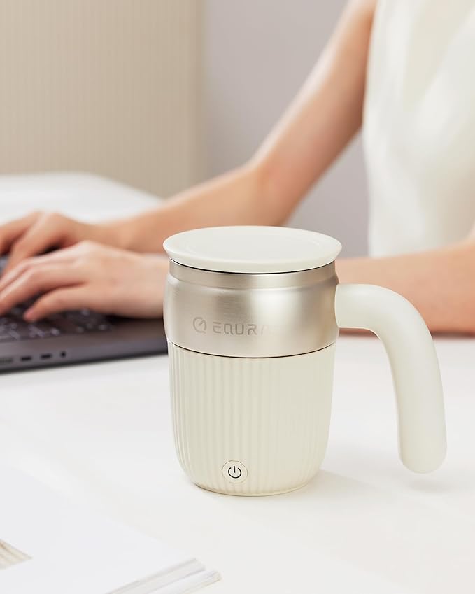 JOTER & LIBEAR Self Stirring Coffee Mug, Rechargeable Magnetic Stirring Cup, Electric Mixing Mug with Lid for Coffee/Milk/Cocoa and Other Beverages - 15 Oz (White) Christmas, Birthday Gifts