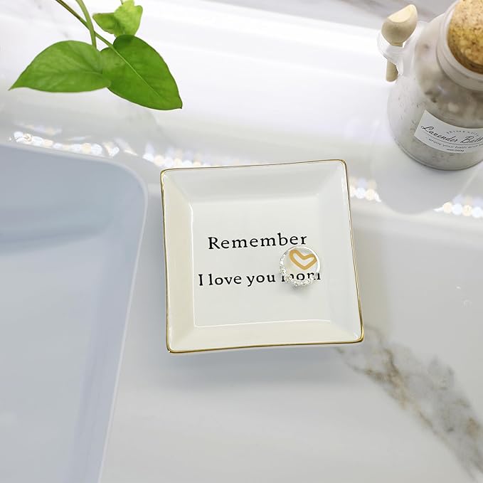 HOME SMILE Ceramic Ring Dish Jewelry Tray-Mom Gifts, Remember I Love You Mom - Mother's Day Birthday Gifts for Mom