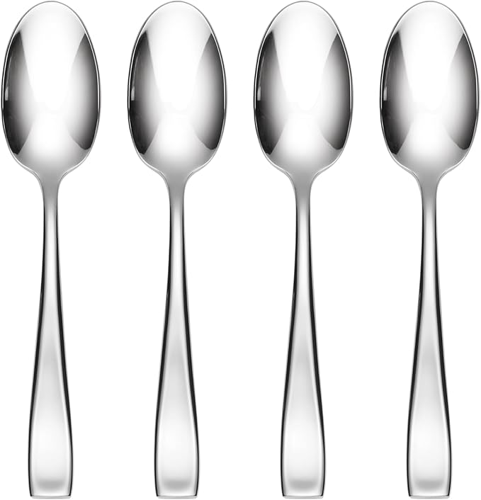 Oneida Silverware Set, Moda Fine Teaspoons Flatware Set, Service For 4, 18/10 Stainless Steel Spoons, Dishwasher Safe Utensils, Home And Kitchen, Spoons, Tea spoon (Silver, 4 Piece)