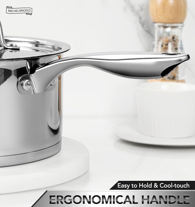 MICHELANGELO Stainless Steel Saucepan Set with Lids, 1QT & 2QT & 3QT Small Sauce Pans, 304 Stainless Steel Sauce Pot Set with Tri-Ply Base, Induction Compatible, Dishwasher Safe, for Milk, Sauce, Soup