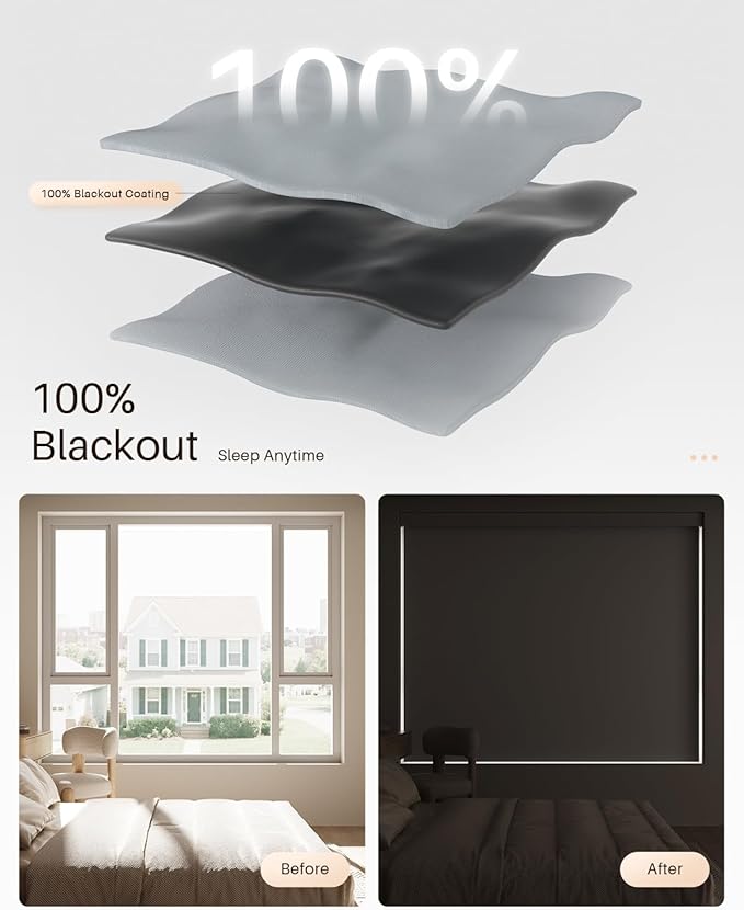 Smart Roller Shades for Windows, Alexa Blackout Motorized Blinds with Remote Control, Easy Install Automatic Electric Blinds for Indoor (36" W x 72" H, Gray)