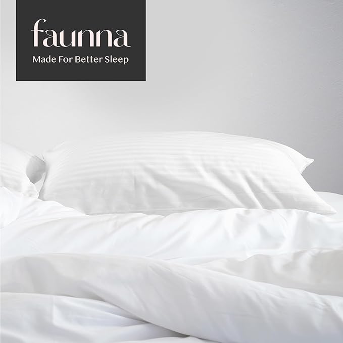FAUNNA 600TC 100% Cotton Pillow Protectors, Queen Size (20x30), 2 Pack, Oeko-TEX Certified, Hotel Grade Pillow Cover with Silent Zipper, Zip Up Pillow Cases, White