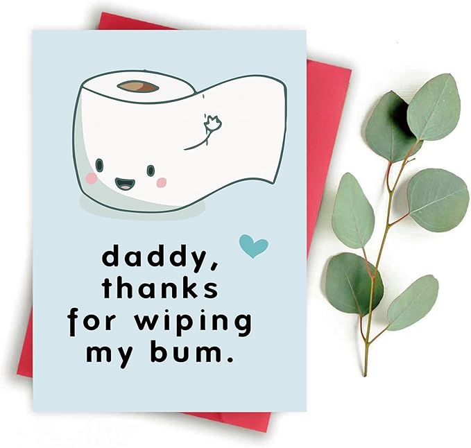 Funny First Fathers Day Cards Gifts for New Dad, Cute 1st Father's Day Card Gift from Baby Son Daughter, Baby Daddy Fathers Day Card, Thanks for Wiping My Bum