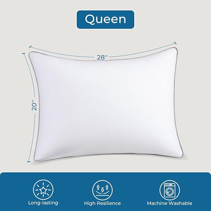 Sasttie Firm Pillows Queen Size Set of 4, Bed Pillows for Side, Back, and Stomach Sleepers - Oeko-Tex Certified Supportive Down Alternative Plump Filling - Hotel Quality and Machine Washable, 4 Pack