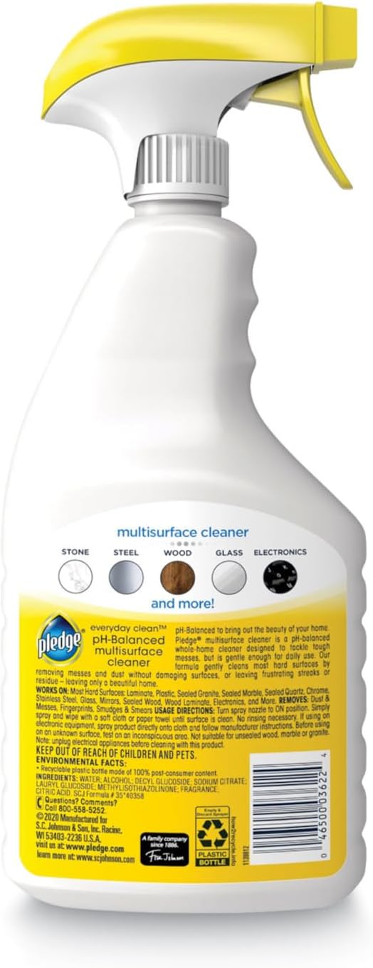 Multi Surface Cleaner Spray, pH-Balanced Everyday Cleaner, Works on Steel, Wood, Electronics, Stone and Glass, Citrus Scent, 25 Fl Oz bundled with Micro Fiber Cloth