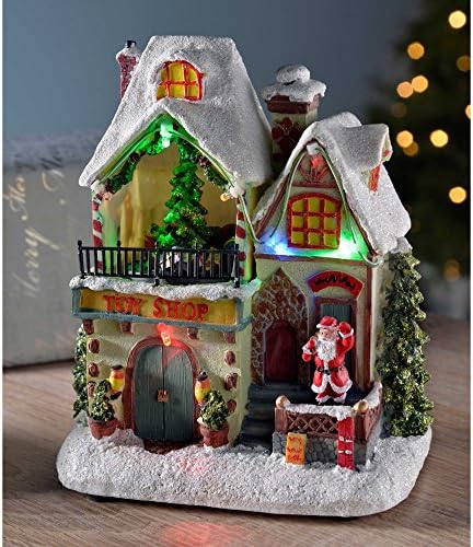 Pre-Lit Led Christmas House Scene with Rotating Tree Decoration, 17 Cm - Multi-Colour