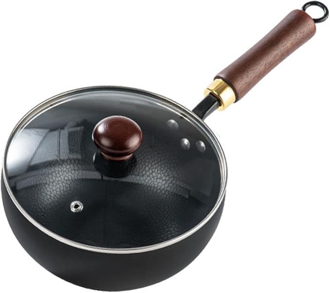 Frying pan Carbon Steel Wok Pan Skillet, Nonstick Stir Fry Pan with Lid and Wooden Handle, Multi-Functional Cooking Pan for Gas Stoves,24cm/9.5in(20cm/7.9in)