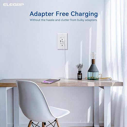 ELEGRP USB Outlets, 20 Amp Wall Outlet with 3 USB Ports, Dual USB C Ports Outlets, TR Tamper-Resistant USB Outlets Receptacles, Wall Plate Included, UL/CUL Listed, 1 Pack, White