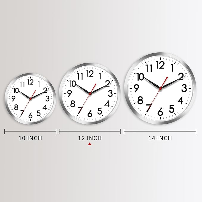 AKCISOT 12 Inch Wall Clock, Battery Operated Analog Clock, Silent Non-Ticking, Ideal for Bedroom, Bathroom, Kitchen, Office and School, Silver