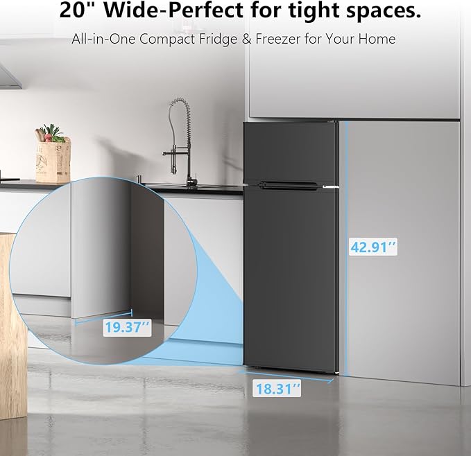 4.5 Cu.Ft Mini Fridge with Freezer, 2 Door Compact Refrigerator, Small Fridge with Adjustable Thermostat Energy Ultra Quiet, Mini Fridge Removable Glass Shelves for Bedroom Office Dorm-Satin Black