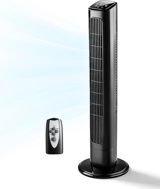 Winado 36" Bladeless Tower Fan, Portable Floor Fan with Remote Control, LED Display, Adjustable 90° Oscillating, 3 Speeds, 3 Modes & 9H Timer, Ultra-Quiet Cooling Fan for Home Office Bedroom, Black