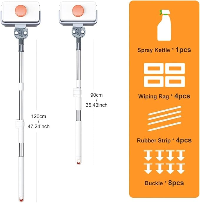 window cleaner tool, Magnetic Home Window Cleaner Brush Double With Telescopic Rod Super For Glass Cleaning Tools,for indoor outdoor(8-35mm With rod)
