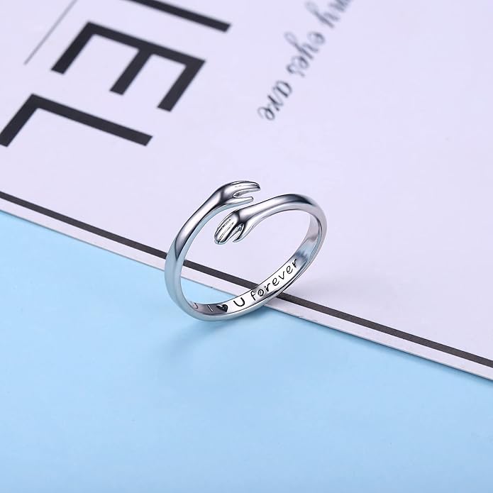 Yesteel Mothers Day Gifts - S925 Sterling Silver Hug Ring for Women Teen Girls, Adjustable Ring Jewelry Mothers Day Birthday Gifts for Daughters Mom Sister Wife Friends Grandma