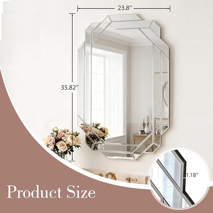 SSLine 2-Piece Set Mirrored Console Table with Wall Mirror, 55" Modern Mirror Entryway Table with Trapezoid-Shape Base, 35.8"x23.8" HD Mirror for Entryway Hallway