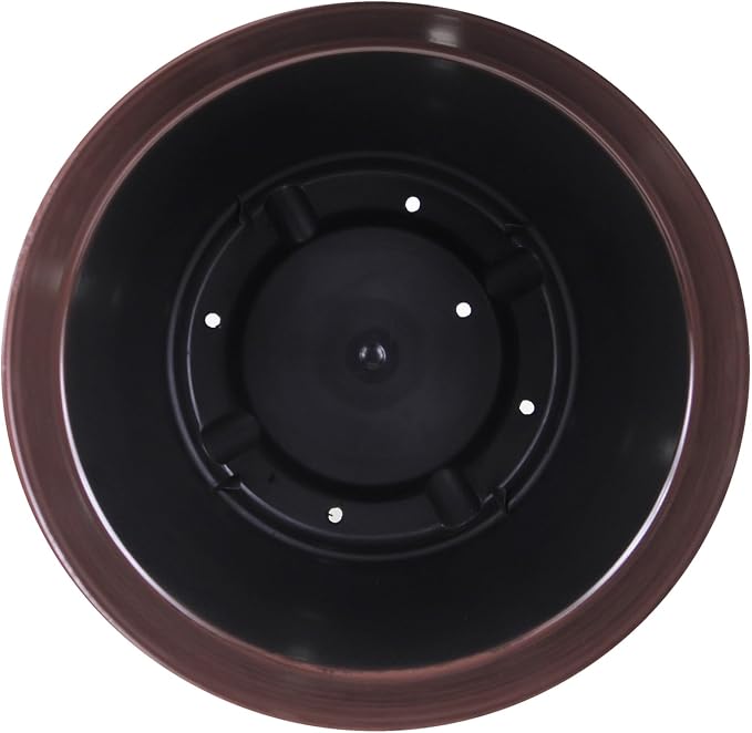 Garden Elements Indoor/Outdoor Glazed Brushed Happy Plastic Planter, Large, Dark Brown, 15"