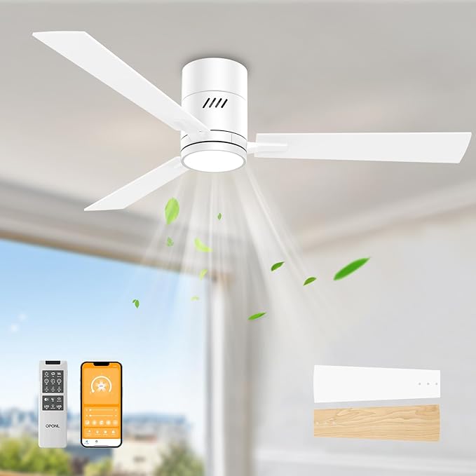 OPONL 52 Inch White Ceiling Fan with Light, Remote Control, Noiseless, Reversible, 6CCT, Dimmable, Timeable, Metal Housing Ceiling Fans with Lights for Bedroom, Indoor/Outdoor Use