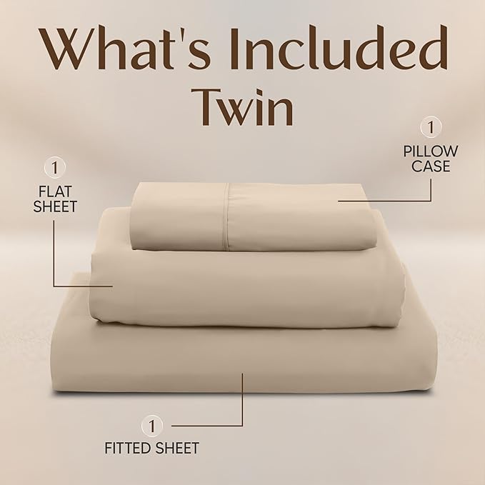 Utopia Bedding Twin Sheet Set – 3 Piece Bed Sheets for Twin Size Bed, Soft and Breathable Microfiber, Includes 1 Fitted Sheet, 1 Flat Sheet and 1 Pillowcase – Oeko Tex (Sand)