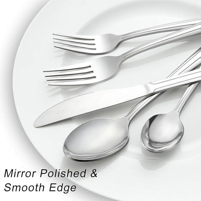 Pleafind 72-Pieces Silverware Set for 12, Flatware Set with Steak Knives, Stainless Steel Cutlery Set, Include Forks Spoons and Knives Set, Dishwasher Safe Utensil Sets for Home Restaurant