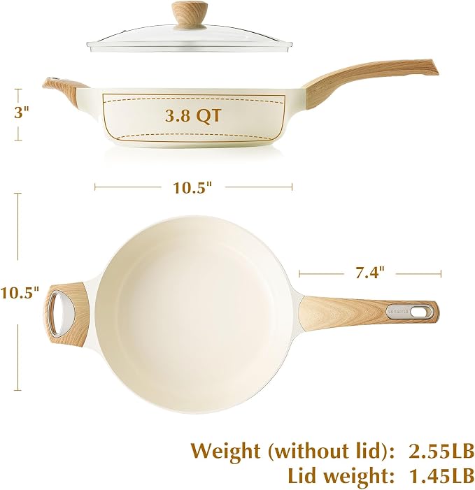SENSARTE Ceramic Nonstick Frying Pan Skillet with Lid, 10.5 Inch Deep Frying Pan, 3.8 Qt Saute Pan, Induction Pan, Healthy Non Toxic Cooking Pan with Helper Handle, PFOA PFAS PTFE Free