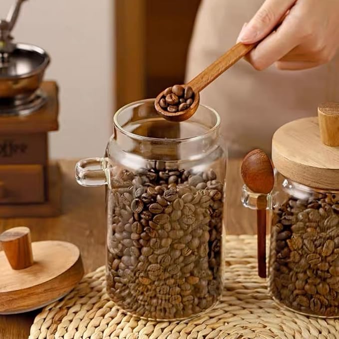 ANSQU Glass Jar with Lid, 20.3oz Food Storage Containers Coffee Grounds Container, Glass Food Storage Canister, Cute Jar (1 Pack)