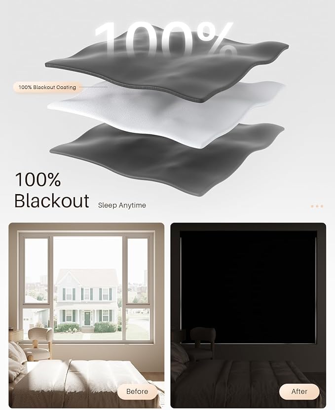 Smart Roller Shades for Windows, Alexa Blackout Motorized Blinds with Remote Control, Easy Install Automatic Electric Blinds for Indoor (40" W x 72" H, Black)