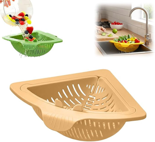 Magnetic Triangle Sink Strainer Basket, 2026 Upgrade Kitchen Corner Drain Rack with Twist-Open Bottom, Metal Sink Food Scraps Filter and Sponge Holder Produce Rinse Basket